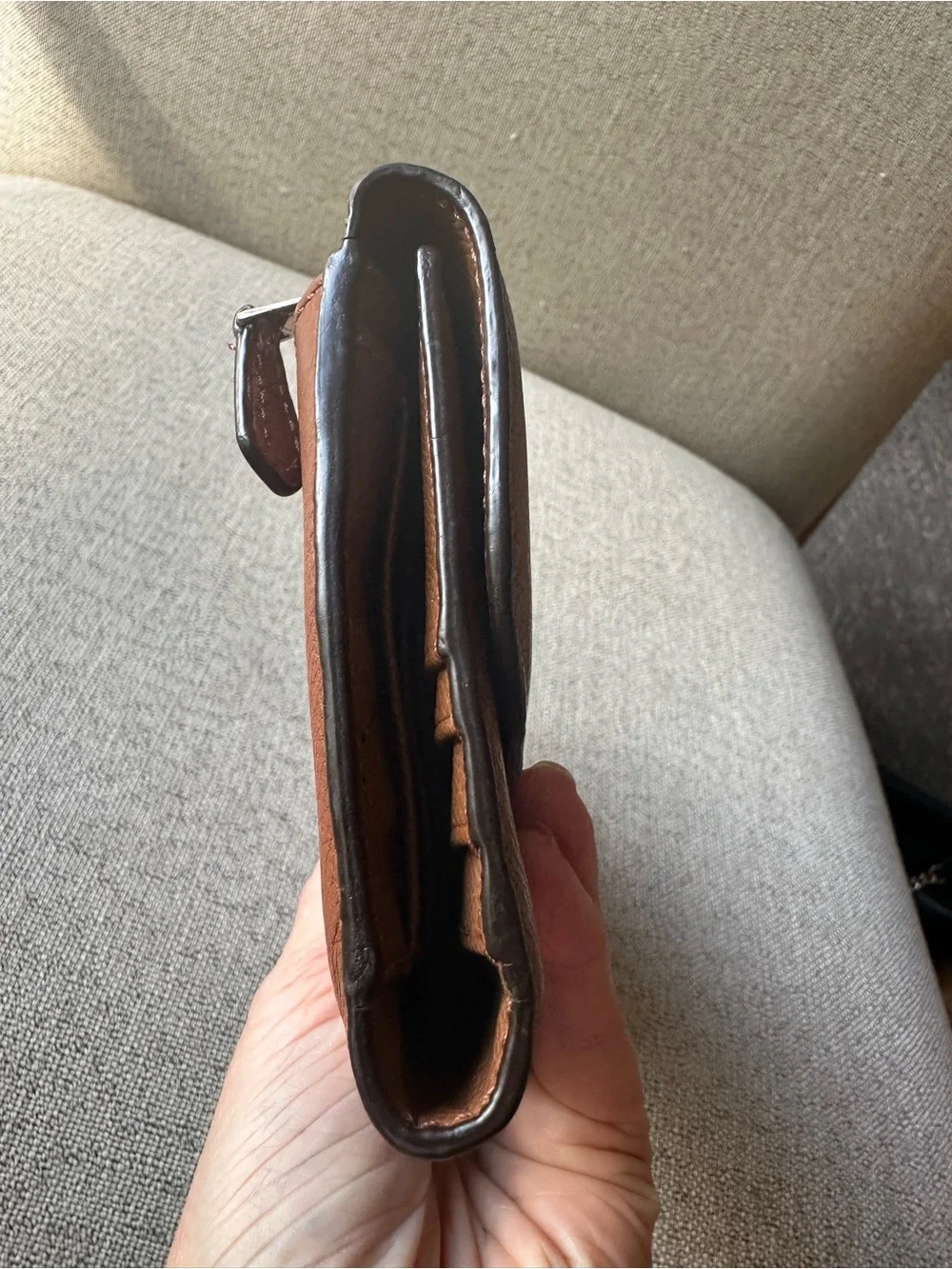 Coach Tri-fold Leather Wallet in Cognac Brown
